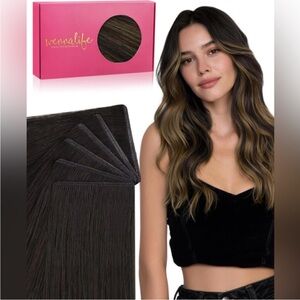 Dark Brown Chestnut Brown Balayage Human Hair 20 Inch Tape In Hair Extensions